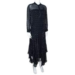 Pre Owned Stella McCartney Navy Blue Lurex Patterned Chiffon Sheer Dress M