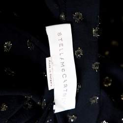 Pre Owned Stella McCartney Navy Blue Lurex Patterned Chiffon Sheer Dress M