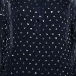 Pre Owned Stella McCartney Navy Blue Lurex Patterned Chiffon Sheer Dress M