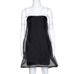 مملوكة مسبقًا Stella McCartney Black Silk Organza Overlay Strapless Dress M
