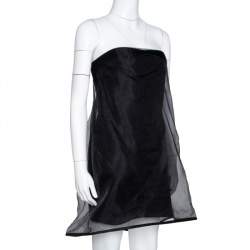 مملوكة مسبقًا Stella McCartney Black Silk Organza Overlay Strapless Dress M
