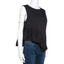 Pre Owned Stella McCartney Black Cotton Ruffled Asymmetrical Top S