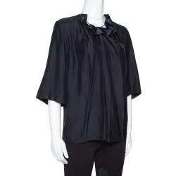 Pre Owned Stella McCartney Black Sateen Gathered Neck Faye Top XS