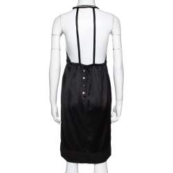 Pre Owned فستان ستيلا مكارتني رقبة حمالات مزخرف ساتان أسود مقاس صغير (سمول)