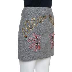 Pre Owned تنورة ستيلا مكارتني قصيرة مطرزة تويد رصاصي مقاس وسط (ميدوم)