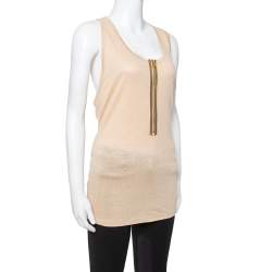 Pre Owned Stella McCartney Beige Linen & Cotton Zip Front Tank Top L