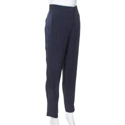 Pre Owned Stella McCartney Navy Blue Crepe Side Slit Detail Trousers S
