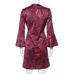 Stella McCartney Burgundy Floral Jacquard Wool Long Sleeve Dress M