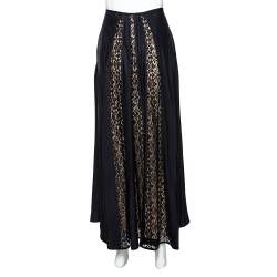 Pre Owned Stella McCartney Black Silk Lace Paneled Maxi Skirt S