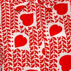 Pre Owned Stella McCartney Orange Hearts Print Silk & Linen Paneled Blouse L