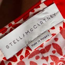 Pre Owned Stella McCartney Orange Hearts Print Silk & Linen Paneled Blouse L