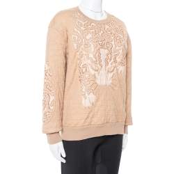 Pre Owned Stella McCartney Beige Leopard Jacquard Knit Sweatshirt L