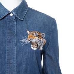 Pre Owned Stella McCartney Blue Denim Tiger Embroidered Shirt S