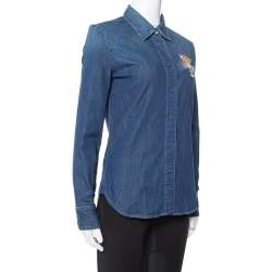 Pre Owned Stella McCartney Blue Denim Tiger Embroidered Shirt S