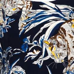 Pre Owned بلوزة ستيلا مكارتني مطبوعة نقشة قطهكريب مرن أزرق كحلي مقاس كبير (لارج)