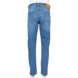 Pre Owned Stella McCartney Blue Denim Logo Tape Detail Straight Leg Jeans M