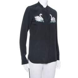 Pre Owned Stella McCartney Black Swan Embroidered Silk Shirt S