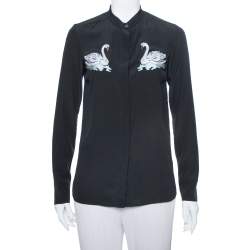 Pre Owned Stella McCartney Black Swan Embroidered Silk Shirt S