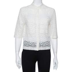 Stella McCartney Cream Lace Button Front Sheer Crop Top M