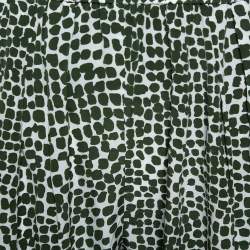 Pre Owned Stella McCartney Green & White Printed Silk Elastic Waist Trousers S