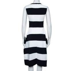 Pre Owned Stella McCartney Navy Blue & White Striped Knit Structured Midi Dress M