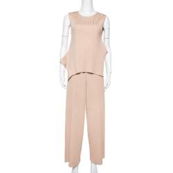 Stella McCartney Beige Rib Knit Sleeveless Flared Top & Flared Pants Set S