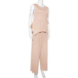 Stella McCartney Beige Rib Knit Sleeveless Flared Top & Flared Pants Set S