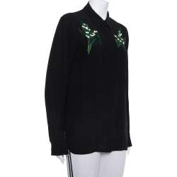 Pre Owned Stella McCartney Black Silk Embroidery Detail Button Front Shirt M