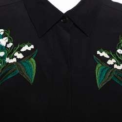 Pre Owned Stella McCartney Black Silk Embroidery Detail Button Front Shirt M