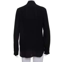 Pre Owned Stella McCartney Black Silk Embroidery Detail Button Front Shirt M