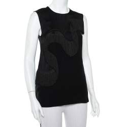 Pre Owned Stella McCartney Black Crepe Fringe Detail Sleeveless Top S