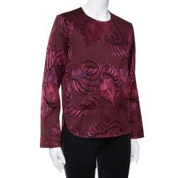 Pre Owned Stella McCartney Burgundy Floral Jacquard Wool Hi-Low Hem Top S