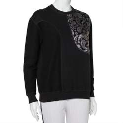 Pre Owned Stella McCartney Black Cotton Knit Paisley Jacquard Patch Detail Sweatshirt S