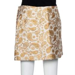 Pre Owned Stella McCartney Gold/White Paisley Brocade Mini Wrap Skirt S