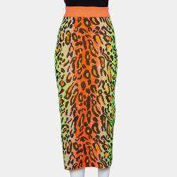 Stella McCartney Multicolor Neon Leopard Knit Fitted Midi Skirt M