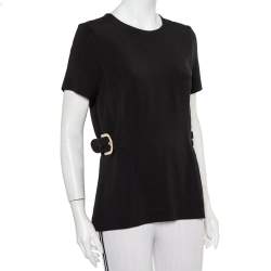 Pre Owned Stella McCartney Black Crepe Side Buckle Detail Top L