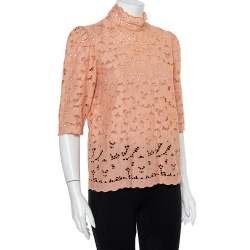 Stella McCartney Pink Eyelet Lace Back Button Detail Top S