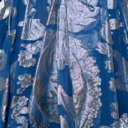 Pre Owned Stella McCartney Blue Floral Lamé Asymmetrical Hem Top M