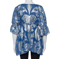 Pre Owned Stella McCartney Blue Floral Lamé Asymmetrical Hem Top M