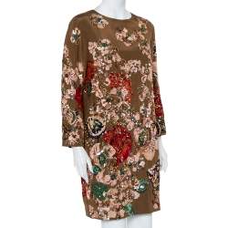 Pre Owned Stella McCartney Brown Sequin Embellished Silk Shift Dress M  
