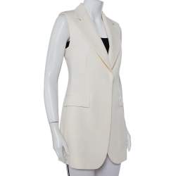 Pre Owned Stella McCartney Cream Wool Sleeveless Button Front Blazer Coat M