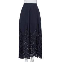 Pre Owned Stella McCartney Navy Blue Embroidered Cotton Penelope Midi Skirt S