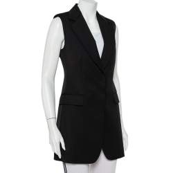 Pre Owned Stella McCartney Black Wool Sleeveless Long Blazer Jacket S