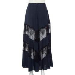 Pre Owned Stella McCartney Midnight Blue Silk & Lace Paneled Maxi Skirt S