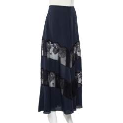 Pre Owned Stella McCartney Midnight Blue Silk & Lace Paneled Maxi Skirt S