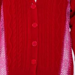 Pre Owned Stella McCartney Red Wool & Lace Paneled Button Front Cardigan S