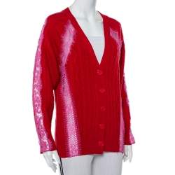 Pre Owned Stella McCartney Red Wool & Lace Paneled Button Front Cardigan S