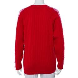 Pre Owned Stella McCartney Red Wool & Lace Paneled Button Front Cardigan S