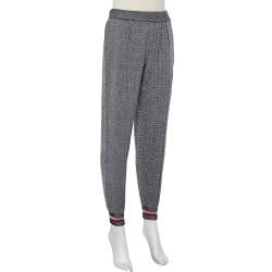 Pre Owned بنطلون ستيلا مكارتني نمط مموج مونوكرومي صوف وحرير مقاس صغير جدًا - إكس سمول