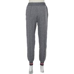 Pre Owned بنطلون ستيلا مكارتني نمط مموج مونوكرومي صوف وحرير مقاس صغير جدًا - إكس سمول